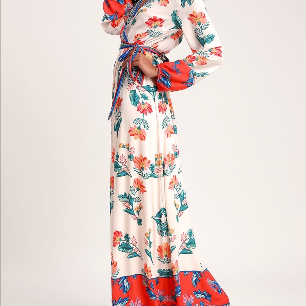Lulus Cream Multi Print Long Sleeve Maxi Dress